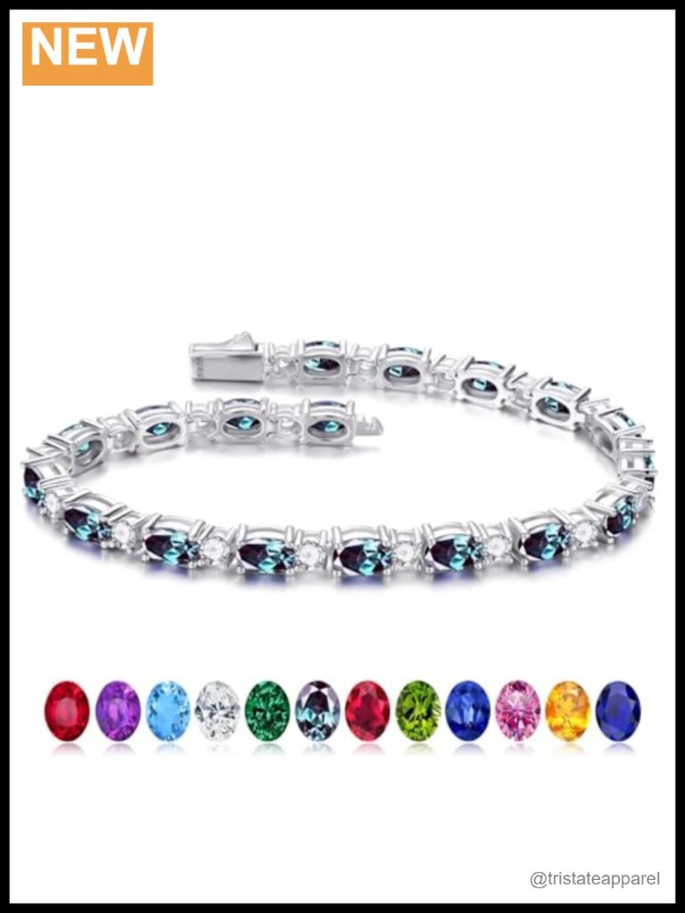 925 Sterling Silver Birthstone Tennis Bracelet 6.5in White Gold Plated